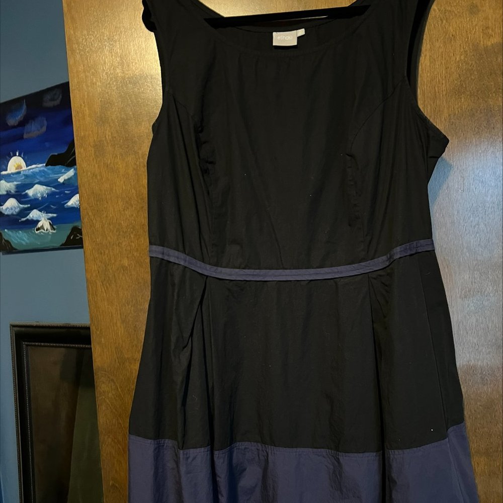 eShakti Blue and Black Knee Length Dress